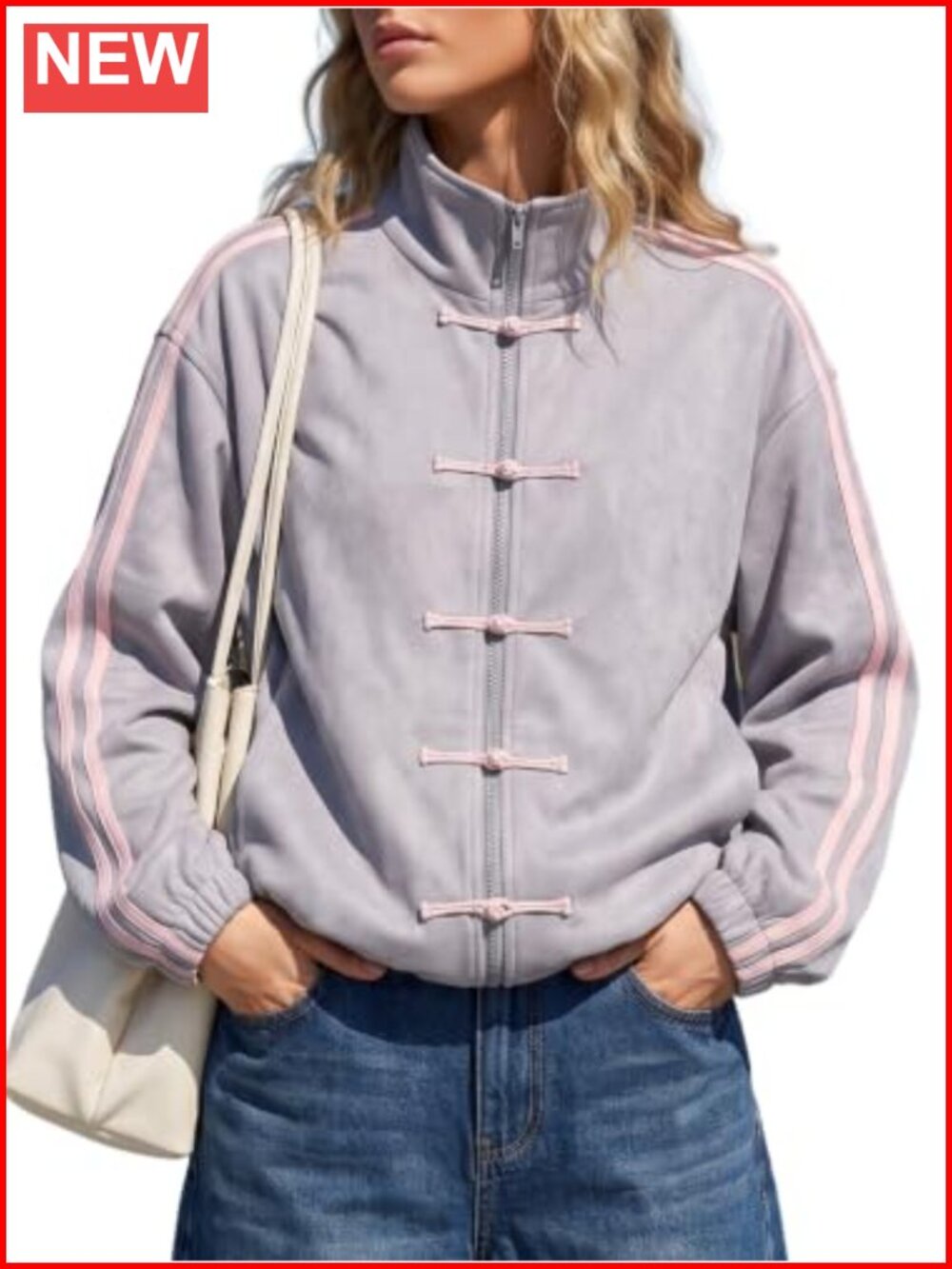 Women Faux Suede Zip Up Bomber Jacket Chunky Y2k Chinese Frog Button Oversized